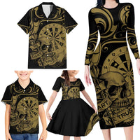 New Zealand Darts Family Matching Long Sleeve Bodycon Dress and Hawaiian Shirt Skull In Dart We Trust Maori Pattern LT14 - Polynesian Pride