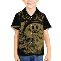 New Zealand Darts Family Matching Off The Shoulder Long Sleeve Dress and Hawaiian Shirt Skull In Dart We Trust Maori Pattern LT14 Son's Shirt Gold - Polynesian Pride