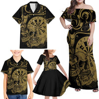 New Zealand Darts Family Matching Off Shoulder Maxi Dress and Hawaiian Shirt Skull In Dart We Trust Maori Pattern LT14 - Polynesian Pride