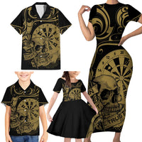 New Zealand Darts Family Matching Short Sleeve Bodycon Dress and Hawaiian Shirt Skull In Dart We Trust Maori Pattern LT14 - Polynesian Pride