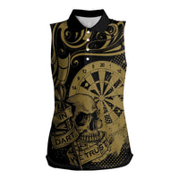 New Zealand Darts Women Sleeveless Polo Shirt Skull In Dart We Trust Maori Pattern LT14 Female Gold - Polynesian Pride