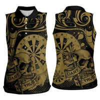 New Zealand Darts Women Sleeveless Polo Shirt Skull In Dart We Trust Maori Pattern LT14 - Polynesian Pride
