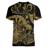 New Zealand Darts Women V-Neck T-Shirt Skull In Dart We Trust Maori Pattern LT14 - Polynesian Pride