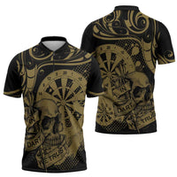 New Zealand Darts Zipper Polo Shirt Skull In Dart We Trust Maori Pattern - Polynesian Pride