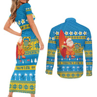 Tuvalu Christmas Couples Matching Short Sleeve Bodycon Dress and Long Sleeve Button Shirt Cute Santa Manuia te Kilisimasi LT14 - Polynesian Pride