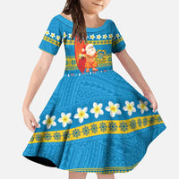 Tuvalu Christmas Family Matching Long Sleeve Bodycon Dress and Hawaiian Shirt Cute Santa Manuia te Kilisimasi LT14 Daughter's Dress Blue - Polynesian Pride