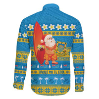 Tuvalu Christmas Family Matching Off The Shoulder Long Sleeve Dress and Hawaiian Shirt Cute Santa Manuia te Kilisimasi LT14 - Polynesian Pride