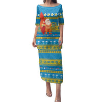 Tuvalu Christmas Family Matching Puletasi and Hawaiian Shirt Cute Santa Manuia te Kilisimasi LT14 Mom's Dress Blue - Polynesian Pride
