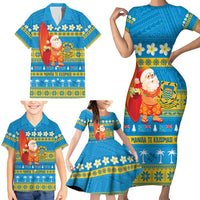 Tuvalu Christmas Family Matching Short Sleeve Bodycon Dress and Hawaiian Shirt Cute Santa Manuia te Kilisimasi LT14 - Polynesian Pride