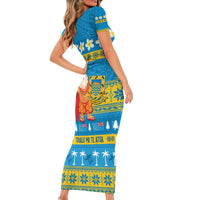 Tuvalu Christmas Family Matching Short Sleeve Bodycon Dress and Hawaiian Shirt Cute Santa Manuia te Kilisimasi LT14 - Polynesian Pride