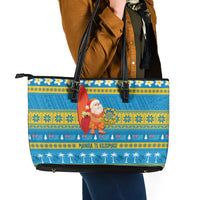 Tuvalu Christmas Leather Tote Bag Cute Santa Manuia te Kilisimasi - Polynesian Pride