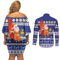 Nauru Christmas Couples Matching Off Shoulder Short Dress and Long Sleeve Button Shirt Cute Santa Coat Of Arms Merry Xmas LT14 - Polynesian Pride