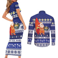 Nauru Christmas Couples Matching Short Sleeve Bodycon Dress and Long Sleeve Button Shirt Cute Santa Coat Of Arms Merry Xmas LT14 - Polynesian Pride
