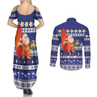 Nauru Christmas Couples Matching Summer Maxi Dress and Long Sleeve Button Shirt Cute Santa Coat Of Arms Merry Xmas LT14 - Polynesian Pride