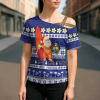 Nauru Christmas Cross Shoulder Shirt Cute Santa Coat Of Arms Merry Xmas LT14 - Polynesian Pride