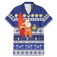Nauru Christmas Family Matching Mermaid Dress and Hawaiian Shirt Cute Santa Coat Of Arms Merry Xmas LT14 Dad's Shirt - Short Sleeve Navy Blue - Polynesian Pride