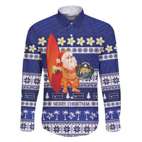Nauru Christmas Family Matching Off Shoulder Maxi Dress and Hawaiian Shirt Cute Santa Coat Of Arms Merry Xmas LT14 Dad's Shirt - Long Sleeve Navy Blue - Polynesian Pride