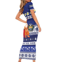 Nauru Christmas Family Matching Short Sleeve Bodycon Dress and Hawaiian Shirt Cute Santa Coat Of Arms Merry Xmas LT14 - Polynesian Pride