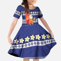 Nauru Christmas Family Matching Summer Maxi Dress and Hawaiian Shirt Cute Santa Coat Of Arms Merry Xmas LT14 Daughter's Dress Navy Blue - Polynesian Pride
