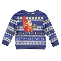 Nauru Christmas Kid Ugly Christmas Sweater Cute Santa Coat Of Arms Merry Xmas LT14 Kid Navy Blue - Polynesian Pride