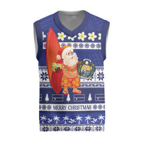 Nauru Christmas Knitted V-Neck Vest Cute Santa Coat Of Arms Merry Xmas LT14 Navy Blue - Polynesian Pride