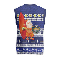 Nauru Christmas Knitted V-Neck Vest Cute Santa Coat Of Arms Merry Xmas LT14 - Polynesian Pride