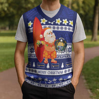 Nauru Christmas Knitted V-Neck Vest Cute Santa Coat Of Arms Merry Xmas LT14 - Polynesian Pride