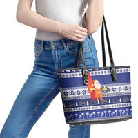 Nauru Christmas Leather Tote Bag Cute Santa Coat Of Arms Merry Xmas LT14 - Polynesian Pride