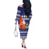 Nauru Christmas Off The Shoulder Long Sleeve Dress Cute Santa Coat Of Arms Merry Xmas LT14 - Polynesian Pride
