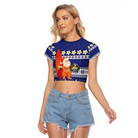 Nauru Christmas Raglan Cropped T Shirt Cute Santa Coat Of Arms Merry Xmas LT14 Female Navy Blue - Polynesian Pride