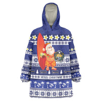 Nauru Christmas Wearable Blanket Hoodie Cute Santa Coat Of Arms Merry Xmas LT14 One Size Navy Blue - Polynesian Pride