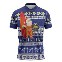 Nauru Christmas Zipper Polo Shirt Cute Santa Coat Of Arms Merry Xmas LT14 Navy Blue - Polynesian Pride