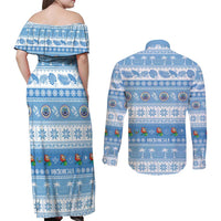 FSM Christmas Couples Matching Off Shoulder Maxi Dress and Long Sleeve Button Shirt Merry Xmas Federated States of Micronesia LT14 - Polynesian Pride
