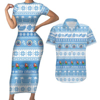 FSM Christmas Couples Matching Short Sleeve Bodycon Dress and Hawaiian Shirt Merry Xmas Federated States of Micronesia LT14 Blue - Polynesian Pride