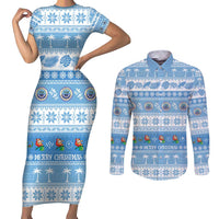 FSM Christmas Couples Matching Short Sleeve Bodycon Dress and Long Sleeve Button Shirt Merry Xmas Federated States of Micronesia LT14 Blue - Polynesian Pride