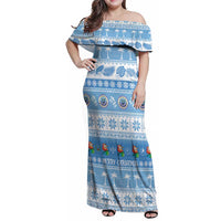 FSM Christmas Family Matching Off Shoulder Maxi Dress and Hawaiian Shirt Merry Xmas Federated States of Micronesia LT14 Mom's Dress Blue - Polynesian Pride
