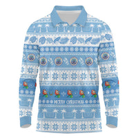 FSM Christmas Long Sleeve Polo Shirt Merry Xmas Federated States of Micronesia LT14 Blue - Polynesian Pride