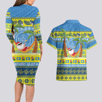 Palau Christmas Couples Matching Long Sleeve Bodycon Dress and Hawaiian Shirt Chilling Santa Ungil Kurismas LT14 - Polynesian Pride