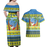 Palau Christmas Couples Matching Off Shoulder Maxi Dress and Hawaiian Shirt Chilling Santa Ungil Kurismas LT14 - Polynesian Pride