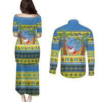 Palau Christmas Couples Matching Puletasi and Long Sleeve Button Shirt Chilling Santa Ungil Kurismas - Polynesian Pride