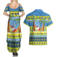 Palau Christmas Couples Matching Summer Maxi Dress and Hawaiian Shirt Chilling Santa Ungil Kurismas LT14 - Polynesian Pride