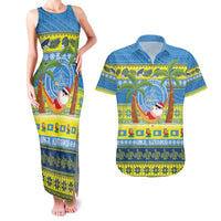 Palau Christmas Couples Matching Tank Maxi Dress and Hawaiian Shirt Chilling Santa Ungil Kurismas LT14 Yellow - Polynesian Pride