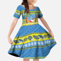 Palau Christmas Family Matching Off The Shoulder Long Sleeve Dress and Hawaiian Shirt Chilling Santa Ungil Kurismas LT14 Daughter's Dress Yellow - Polynesian Pride