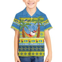 Palau Christmas Family Matching Off The Shoulder Long Sleeve Dress and Hawaiian Shirt Chilling Santa Ungil Kurismas LT14 Son's Shirt Yellow - Polynesian Pride
