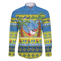 Palau Christmas Family Matching Off Shoulder Short Dress and Hawaiian Shirt Chilling Santa Ungil Kurismas LT14 Dad's Shirt - Long Sleeve Yellow - Polynesian Pride