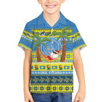 Palau Christmas Family Matching Off Shoulder Short Dress and Hawaiian Shirt Chilling Santa Ungil Kurismas LT14 Son's Shirt Yellow - Polynesian Pride