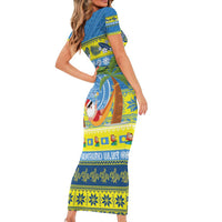 Palau Christmas Family Matching Short Sleeve Bodycon Dress and Hawaiian Shirt Chilling Santa Ungil Kurismas LT14 - Polynesian Pride