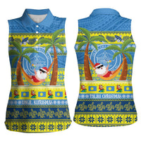 Palau Christmas Women Sleeveless Polo Shirt Chilling Santa Ungil Kurismas LT14 - Polynesian Pride