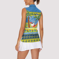Palau Christmas Women Sleeveless Polo Shirt Chilling Santa Ungil Kurismas LT14 - Polynesian Pride
