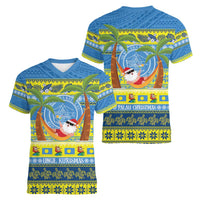 Palau Christmas Women V-Neck T-Shirt Chilling Santa Ungil Kurismas LT14 - Polynesian Pride